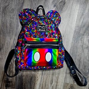 EUC Dinsey Loungefly rainbow sequin Mickey backpack bag.